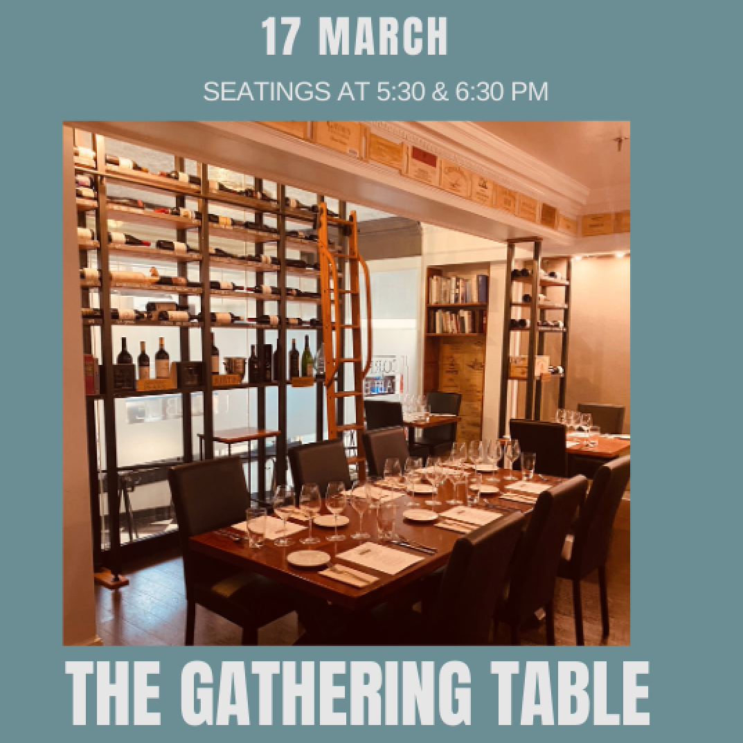 The Gathering Table 17 March with an image of a dining room set for a dinner