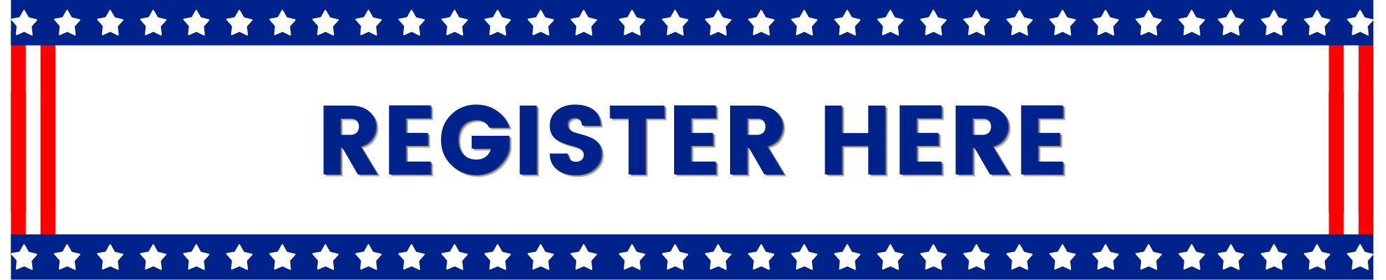 White rectangle with patriotic stars and stripes border. "Register Here" text inside.