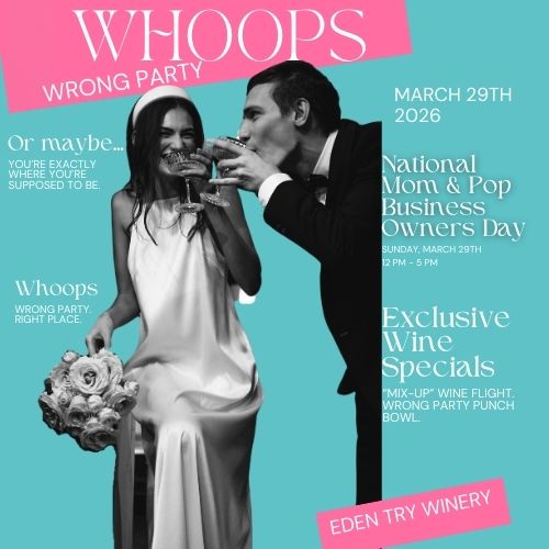 Whoops! wrong party Bride and Groom in Black and white on a "whoops...wrong party!" flyer