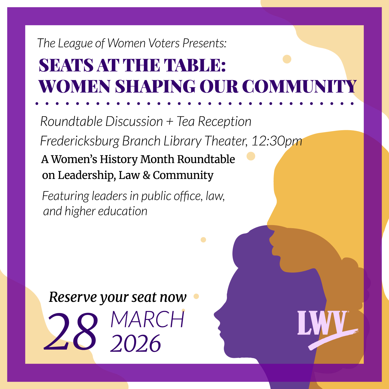 Seats at the Table: Women Shaping Our Community lecture on March 28, 2026
