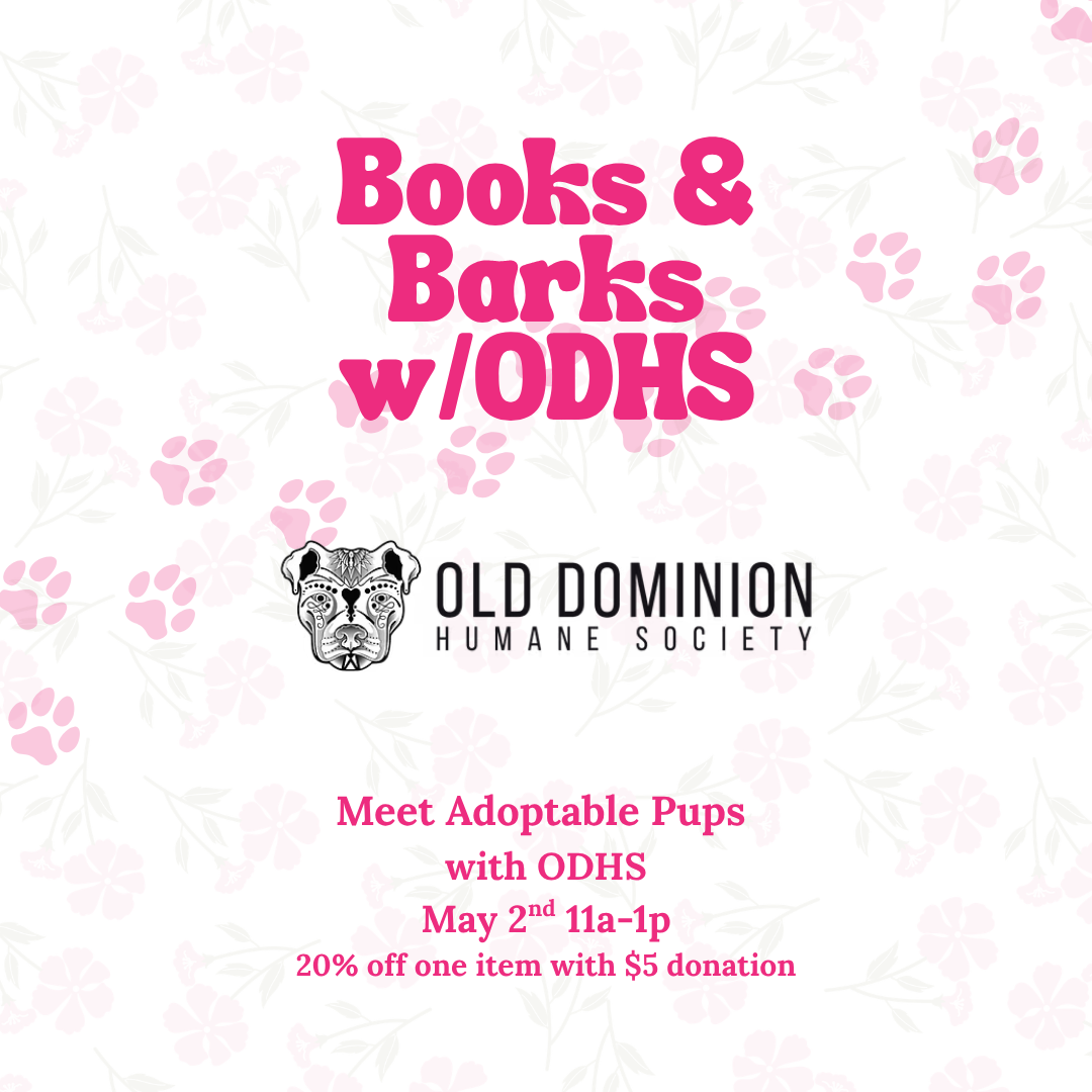 Books & Barks with ODHS flyer with pink paw prints and the ODHS logo.