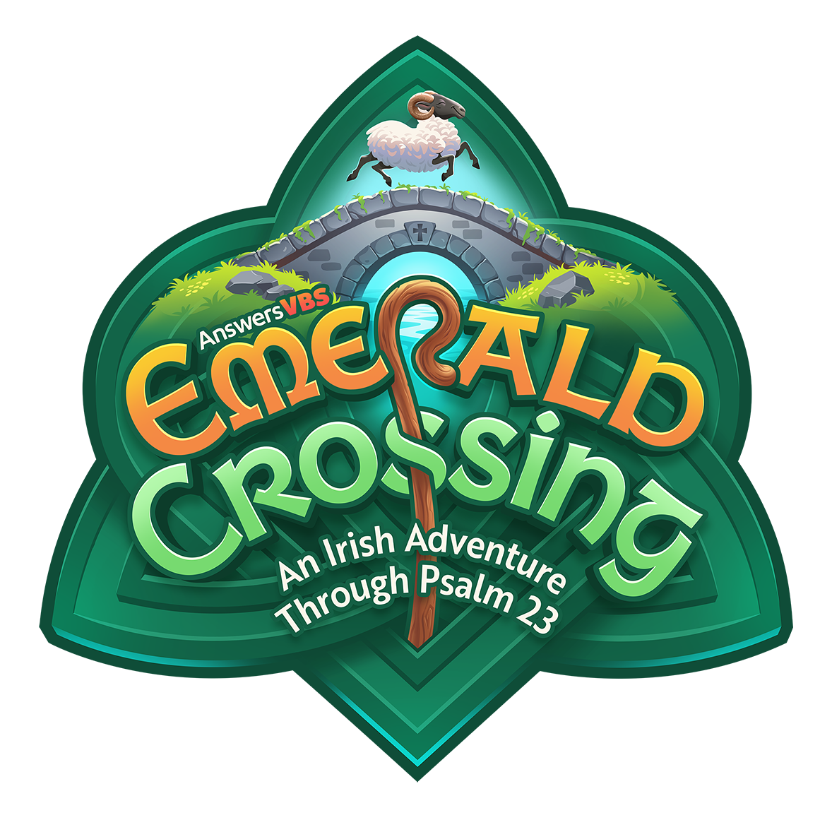 ec-logo-main-small Emerald Crossing VBS logo with a shamrock and a sheep crossing over a stone bridge.