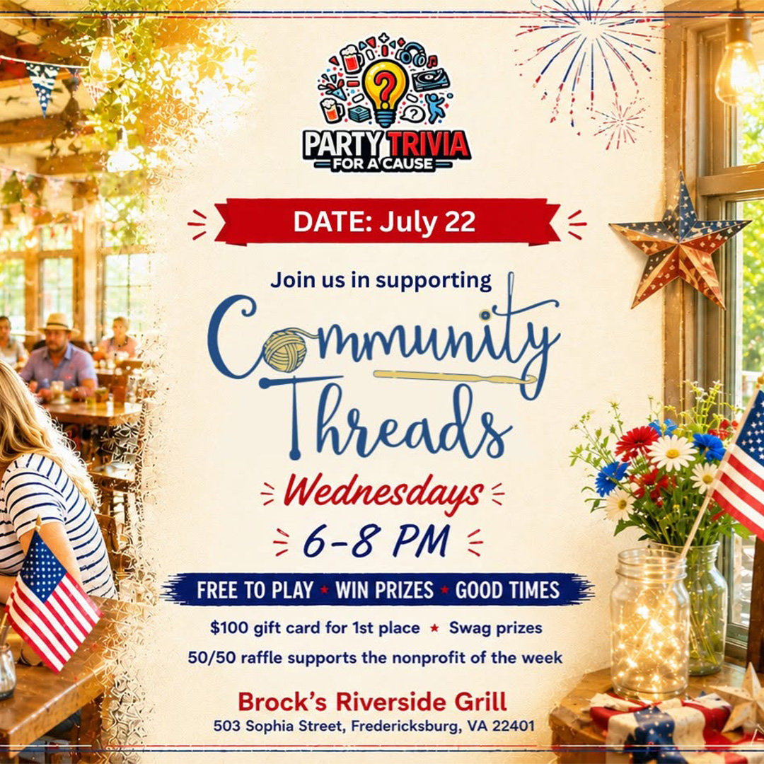 Join us for Party Trivia for a Cause on July 22nd from 6-8 PM at Brock's Riverside Grill to support Community Threads. Free to play with prizes and good times.