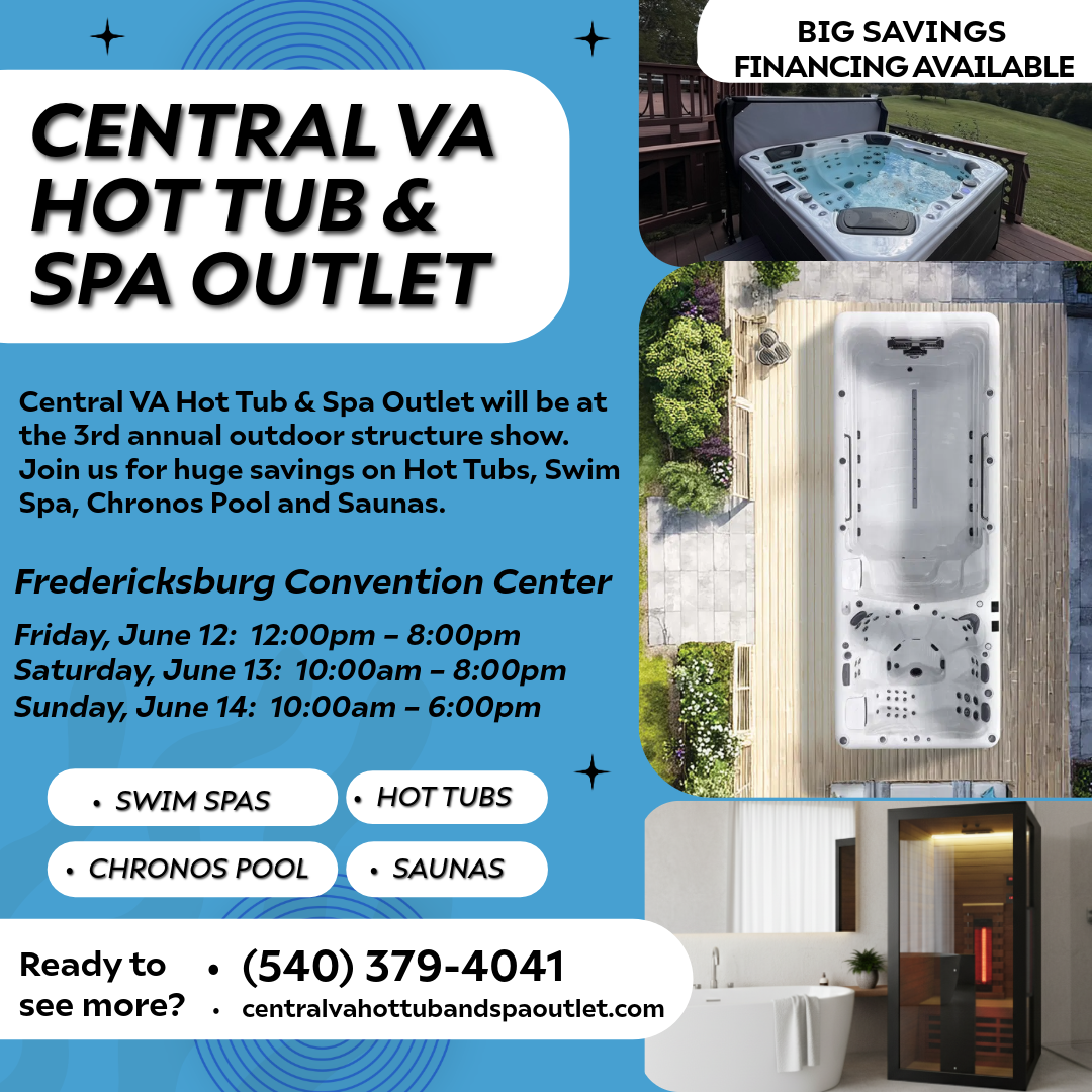 Central VA Hot Tub & Spa Outlet flyer with photos of spas and informational text.